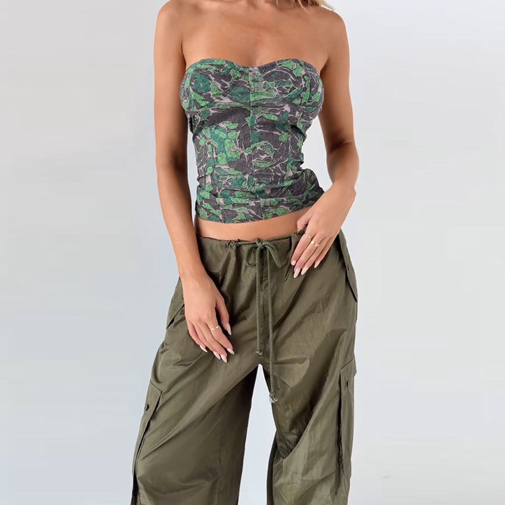 Damen schulterfreies Bustier-Top mit floralem Print und taillierter Silhouette Echo Archiv