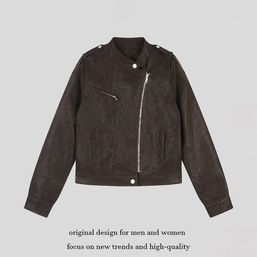 Damen Kurz geschnittene Bikerjacke aus Kunstleder mit asymmetrischem Reißverschluss Echoarchiv