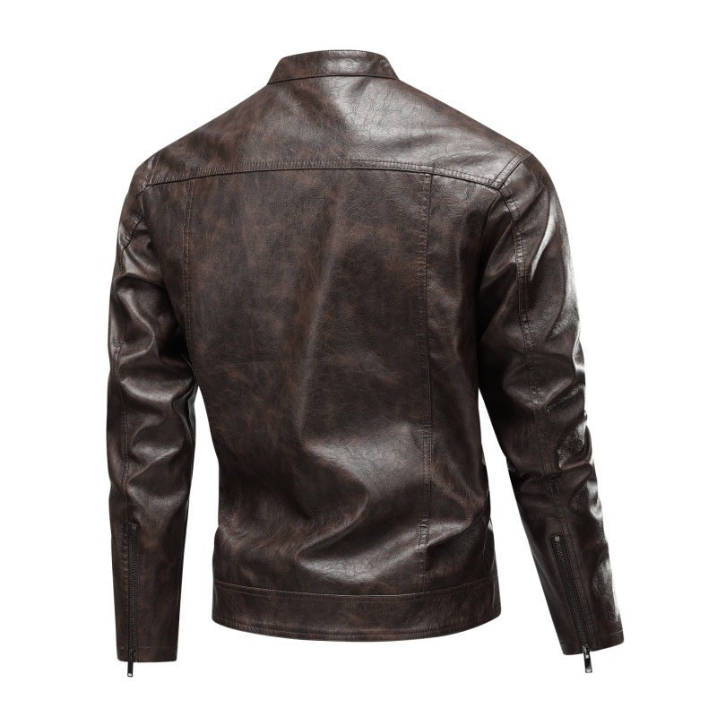 Herren Kunstlederjacke im modernen Biker-Stil mit stilvollen Reißverschlusstaschen Echoarchiv