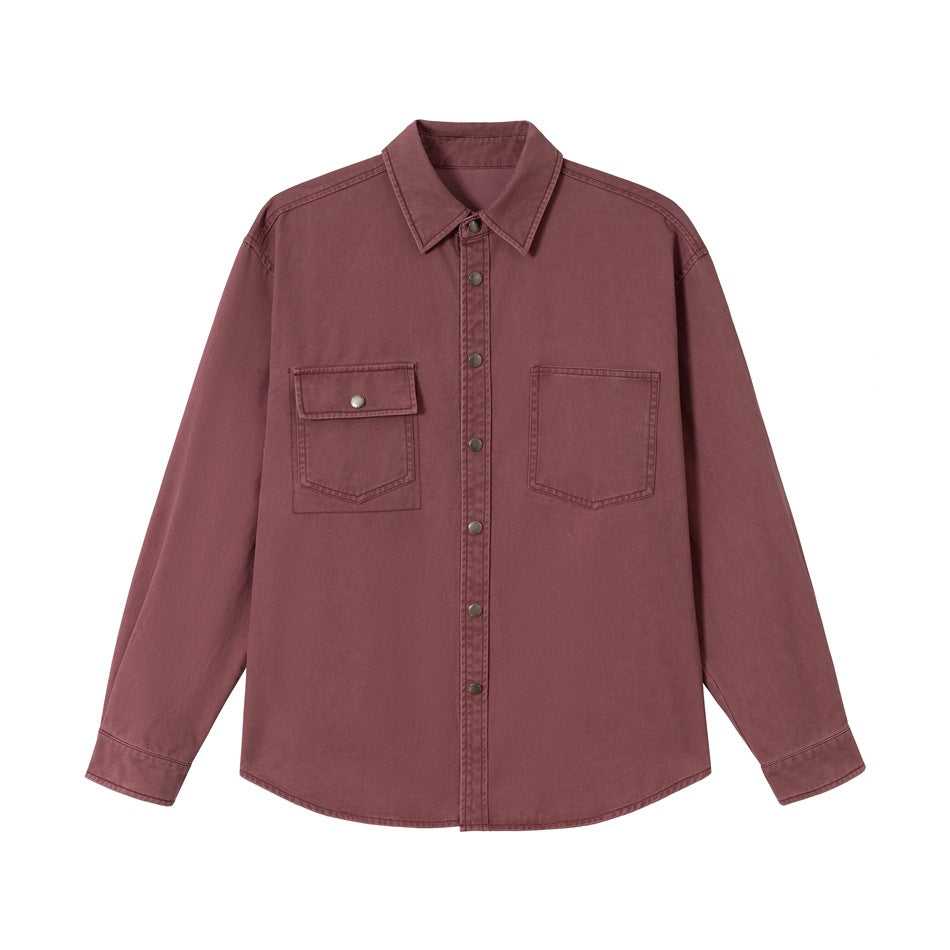 Damen Overshirt‑Hemdjacke aus gewaschenem Baumwoll‑Twill mit Druckknopfleiste und zwei Brusttaschen Echoarchiv