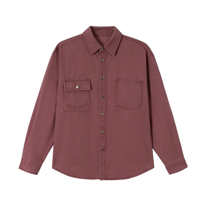 Damen Overshirt‑Hemdjacke aus gewaschenem Baumwoll‑Twill mit Druckknopfleiste und zwei Brusttaschen Echoarchiv