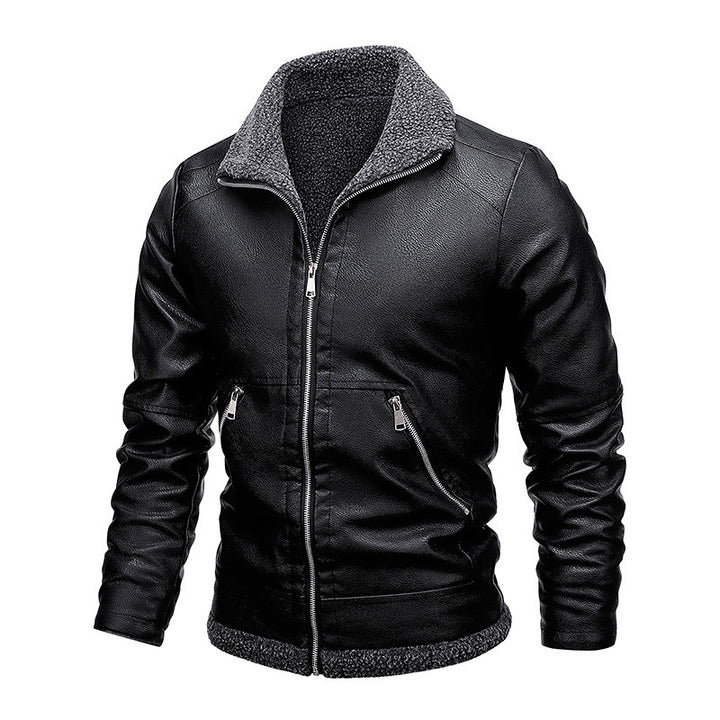 Herren Aviator-Kunstlederjacke mit vollem Sherpa-Innenfutter und Reißverschluss – Taviero