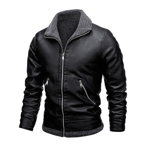 Herren Aviator-Kunstlederjacke mit vollem Sherpa-Innenfutter und Reißverschluss – Taviero
