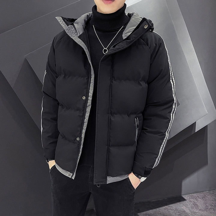 Herren Sportiver Steppparka mit Kapuze, Kontrastblenden und Ärmelstreifen Echoarchiv