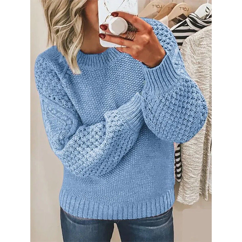 Damen Grobgestrickter Pullover mit Zopfmuster und Ballonärmeln Echo Archiv