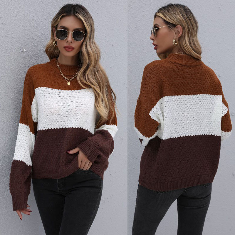 Damen Modischer Strickpullover mit farblich abgesetzten Ärmeln Echo Archiv