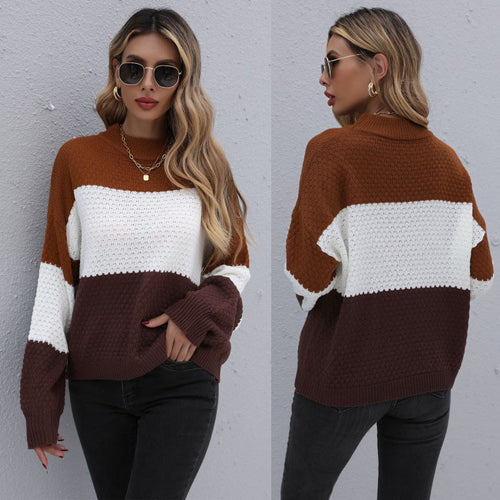 Damen Modischer Strickpullover mit farblich abgesetzten Ärmeln Echo Archiv
