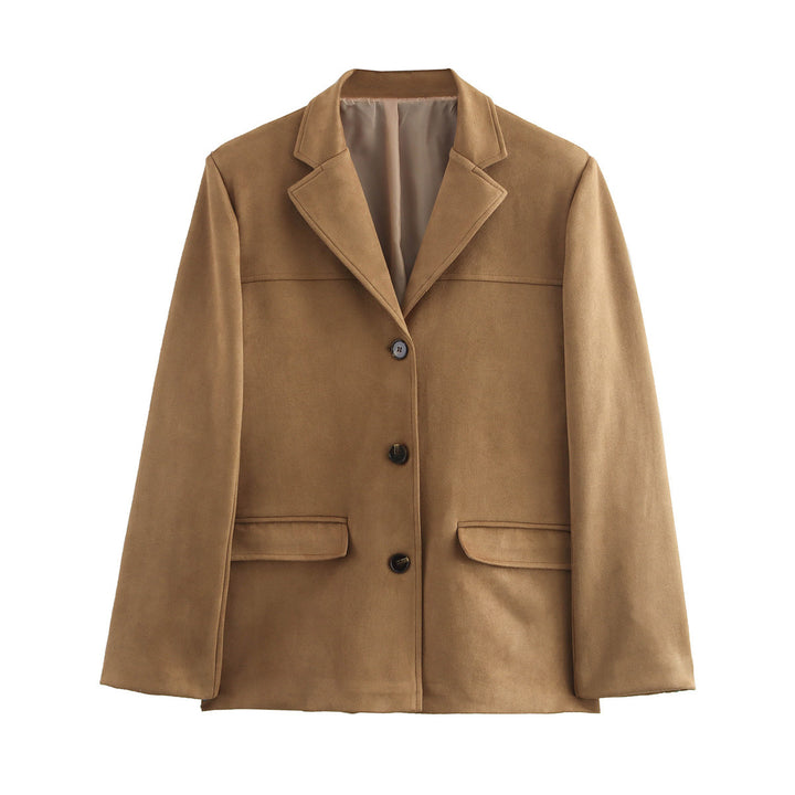 Damen elegante Velours-Optik Blazerjacke mit Reverskragen und Pattentaschen Echo Archiv