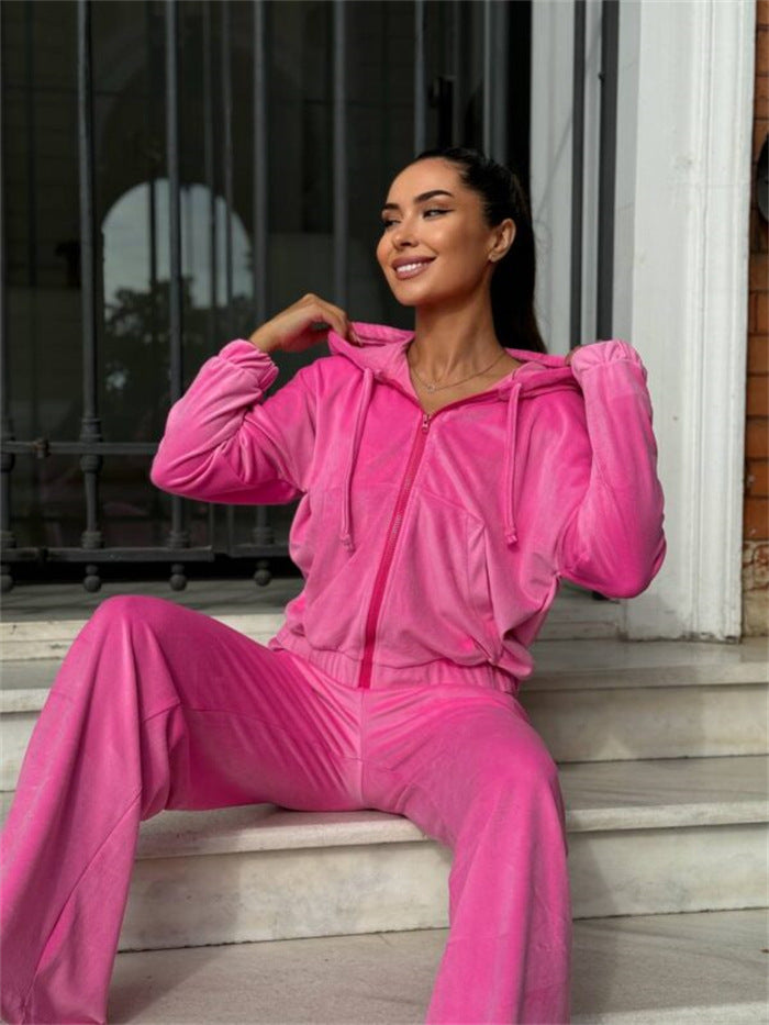 Damen Velours-Zip-Kapuzenjacke mit Marlene-Jogginghose Lounge-Set – Auréline