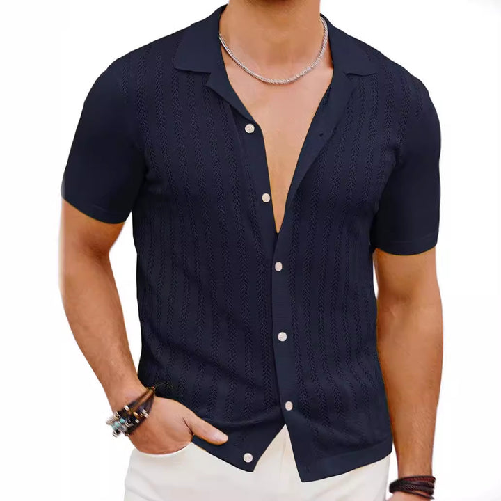 Herren Kurzarm Strickhemd mit strukturiertem Design Echoarchiv