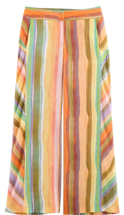 Damen Weite High‑Waist Leinenmix‑Palazzohose mit fließendem Streifenprint Echo Archiv