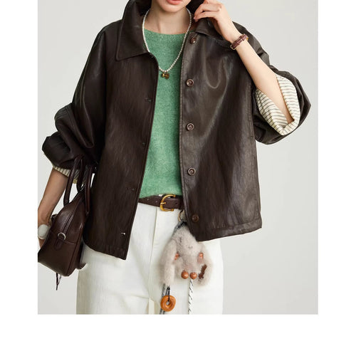 Damen Moderne Lederjacke mit gestreiften Manschetten Echoarchiv