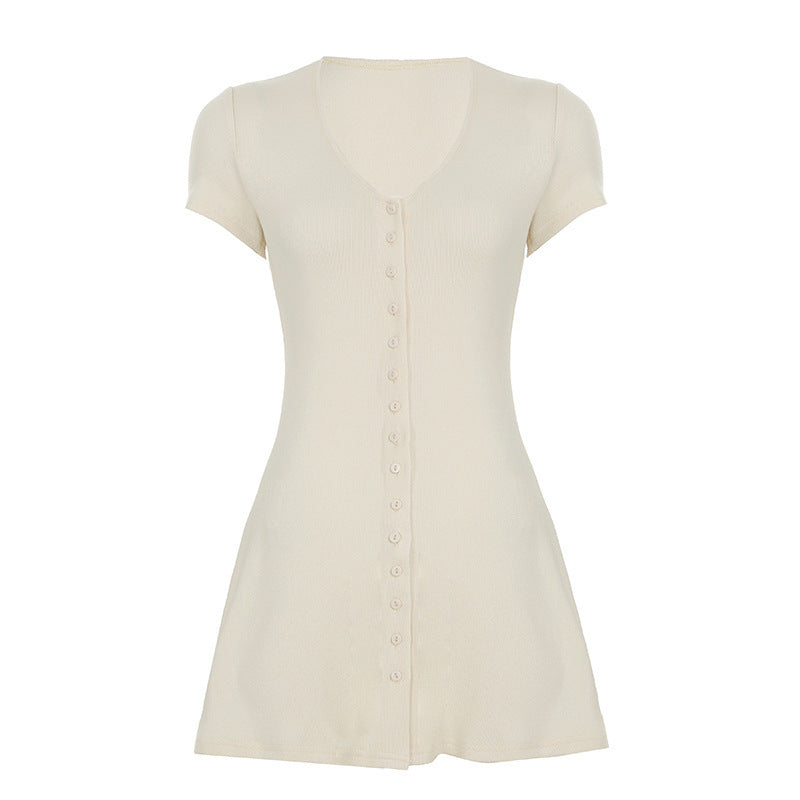 Damen Kurzarm-Strickkleid mit Knopfdetail und schmeichelndem Schnitt Echo Archiv