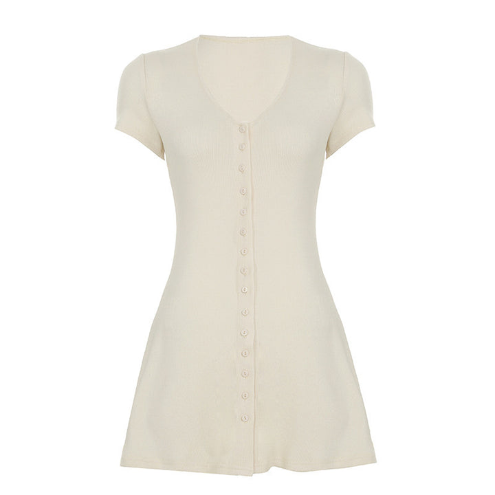 Damen Kurzarm-Strickkleid mit Knopfdetail und schmeichelndem Schnitt Echo Archiv