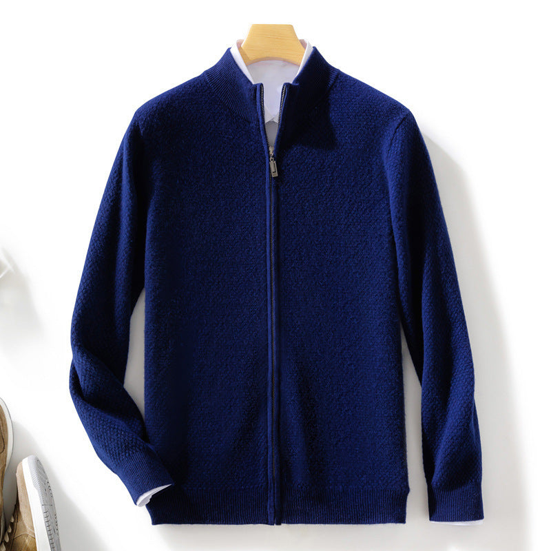 Herren Feiner Struktur-Strickjacke mit Stehkragen und durchgehendem Reißverschluss Echoarchiv