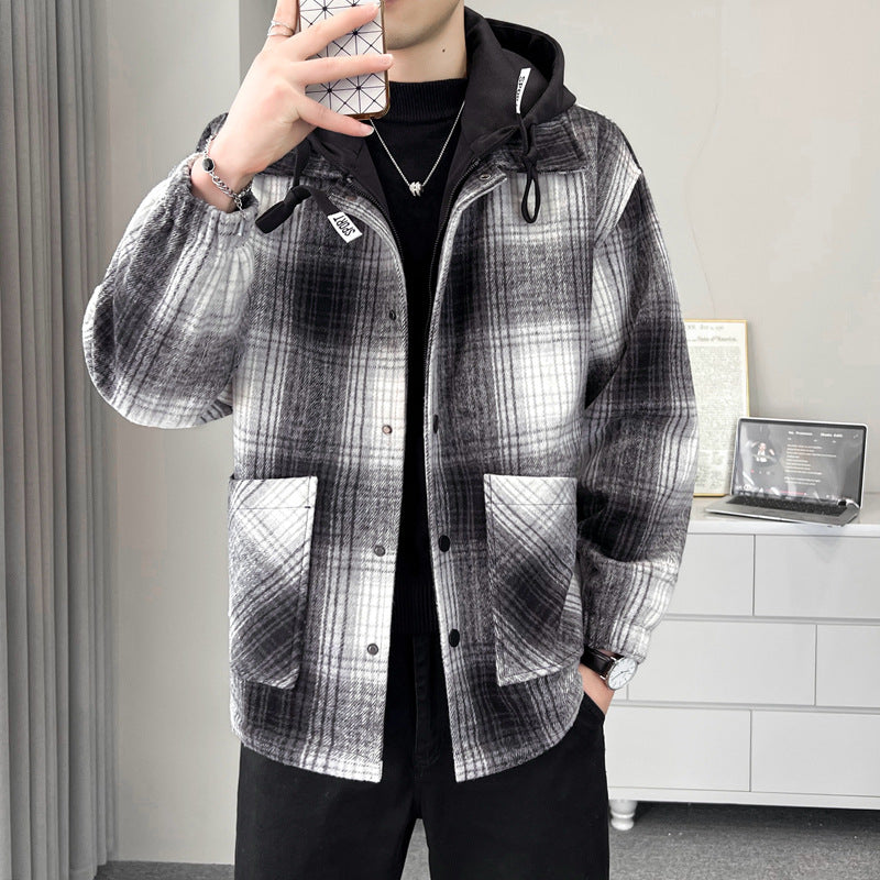 Herren karierte Übergangsjacke mit verstellbarer Kapuze und praktischen Taschen Echoarchiv