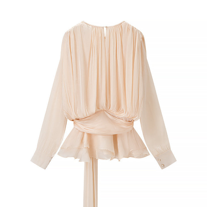 Damen Chiffon-Bluse mit drapierter Korsagen-Optik, Volant‑Peplum und Bindegürtel Echo Archiv