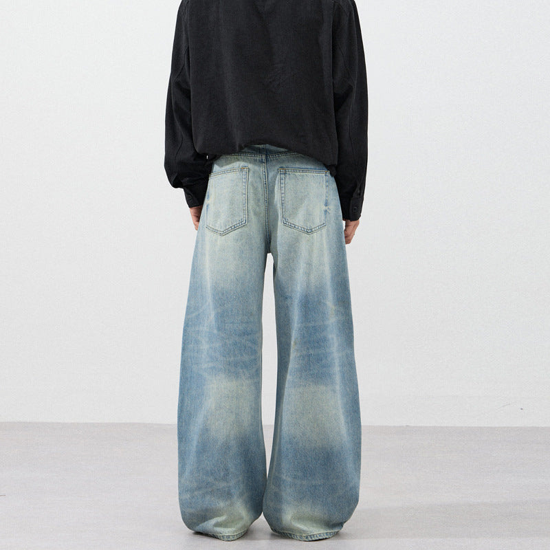 Herren Extraweite Zweiton-Denim-Palazzohose mit Block-Panelen und tiefem Schritt Echo Archiv