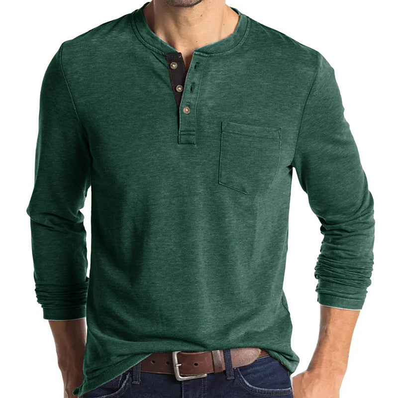 Herren Langarm-Henley-Shirt mit modischen Knopfdetails Echoarchiv