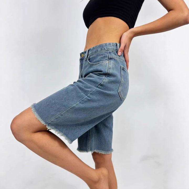 Damen lässige Denim-Shorts mit ausgefransten Säumen und hoher Taille Echo Archiv