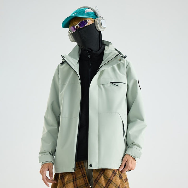 Herren Wasserdichte Outdoor-Softshelljacke mit Kapuze, hohem Stehkragen & Reißverschlusstaschen Echoarchiv
