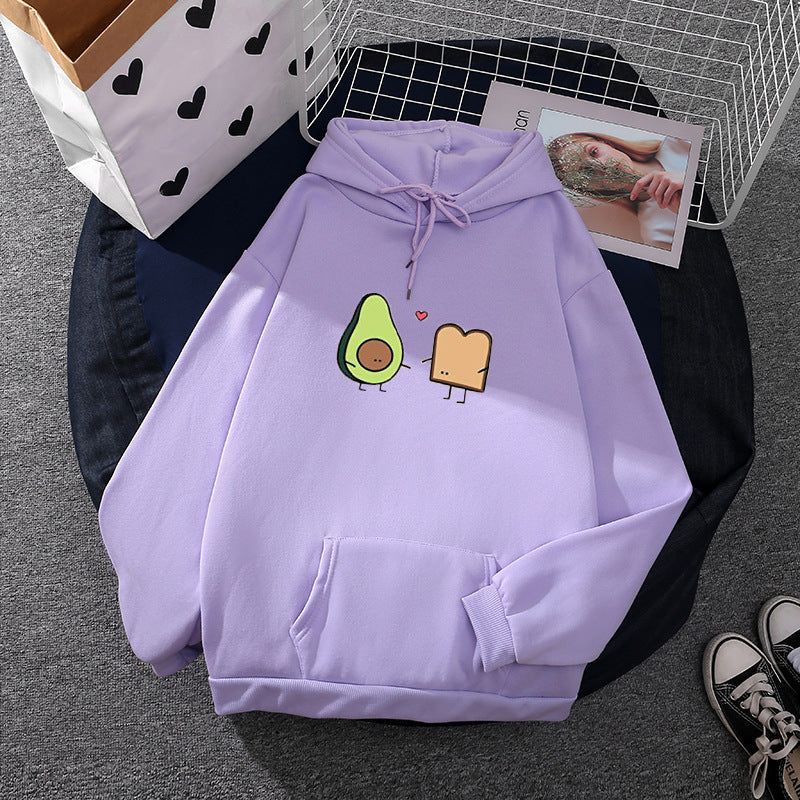 Damen oversized Kapuzenpullover mit Kängurutasche und süßem Avocado‑Toast-Print – Auréline