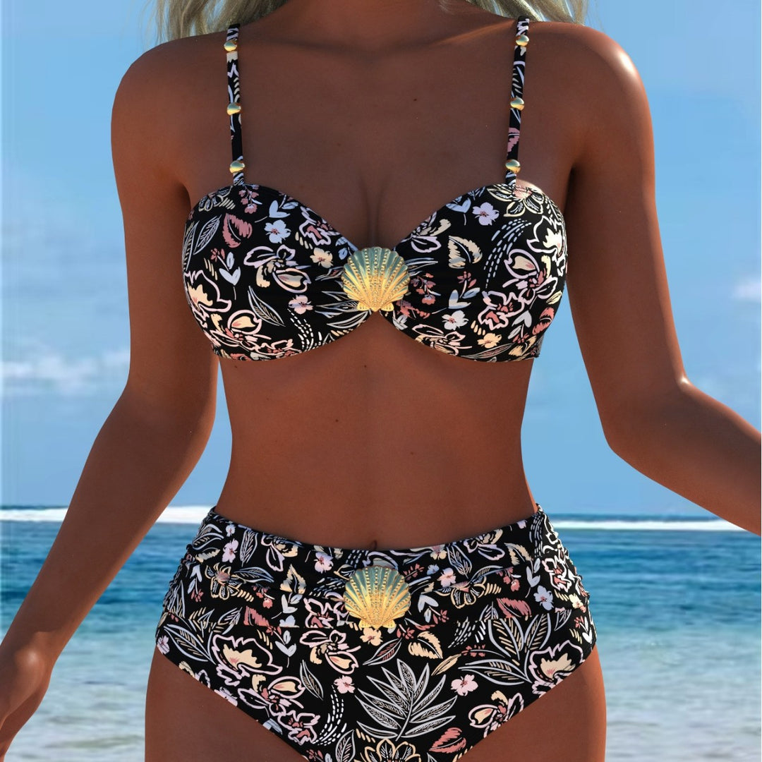 Damen Balconette-Bikini mit hohem Taillen-Schnitt und dekorativem Muschel-Detail Echo Archiv