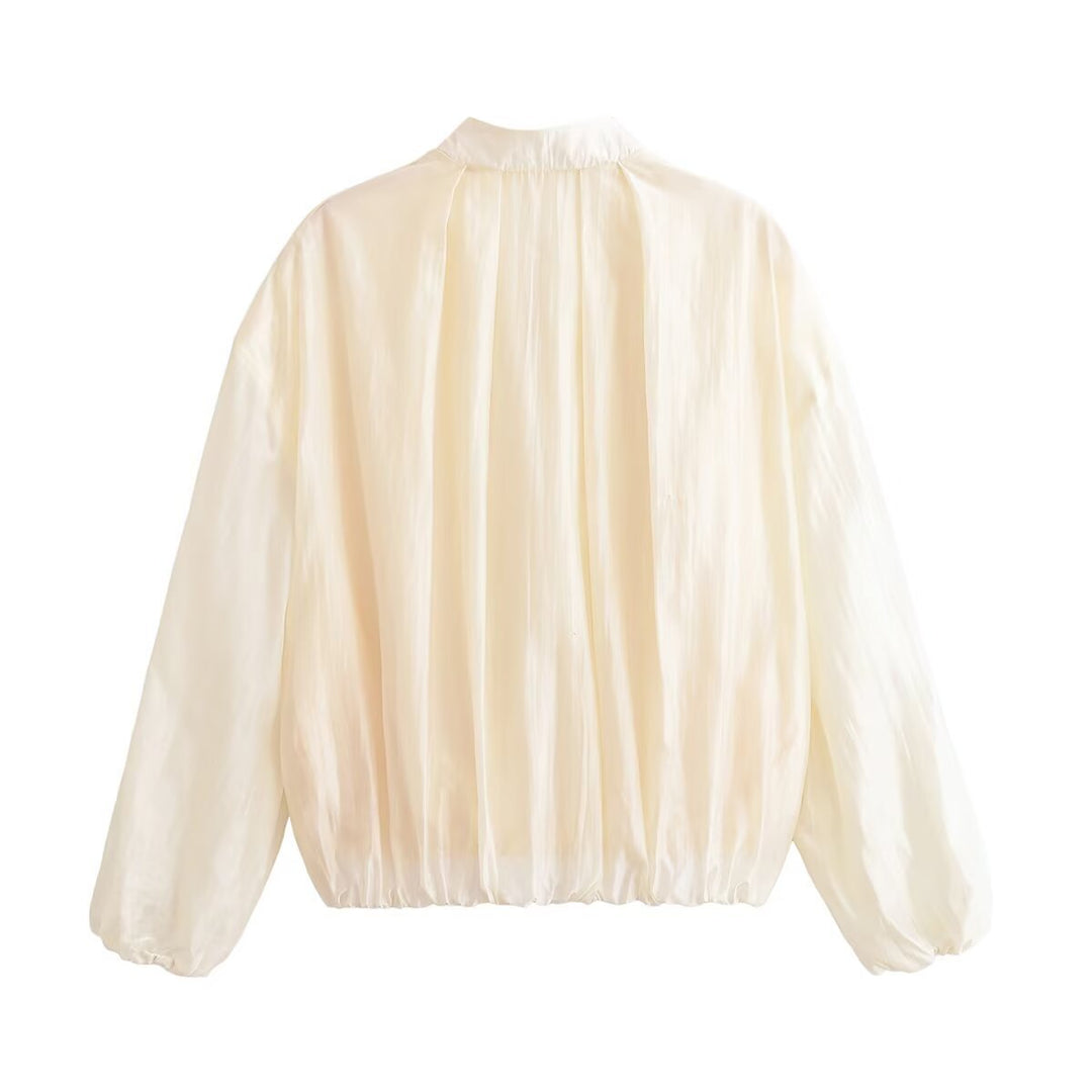 Damen Leichtes Cropped-Blouson aus Satinoptik mit Stehkragen und Elastiksaum Echo Archiv