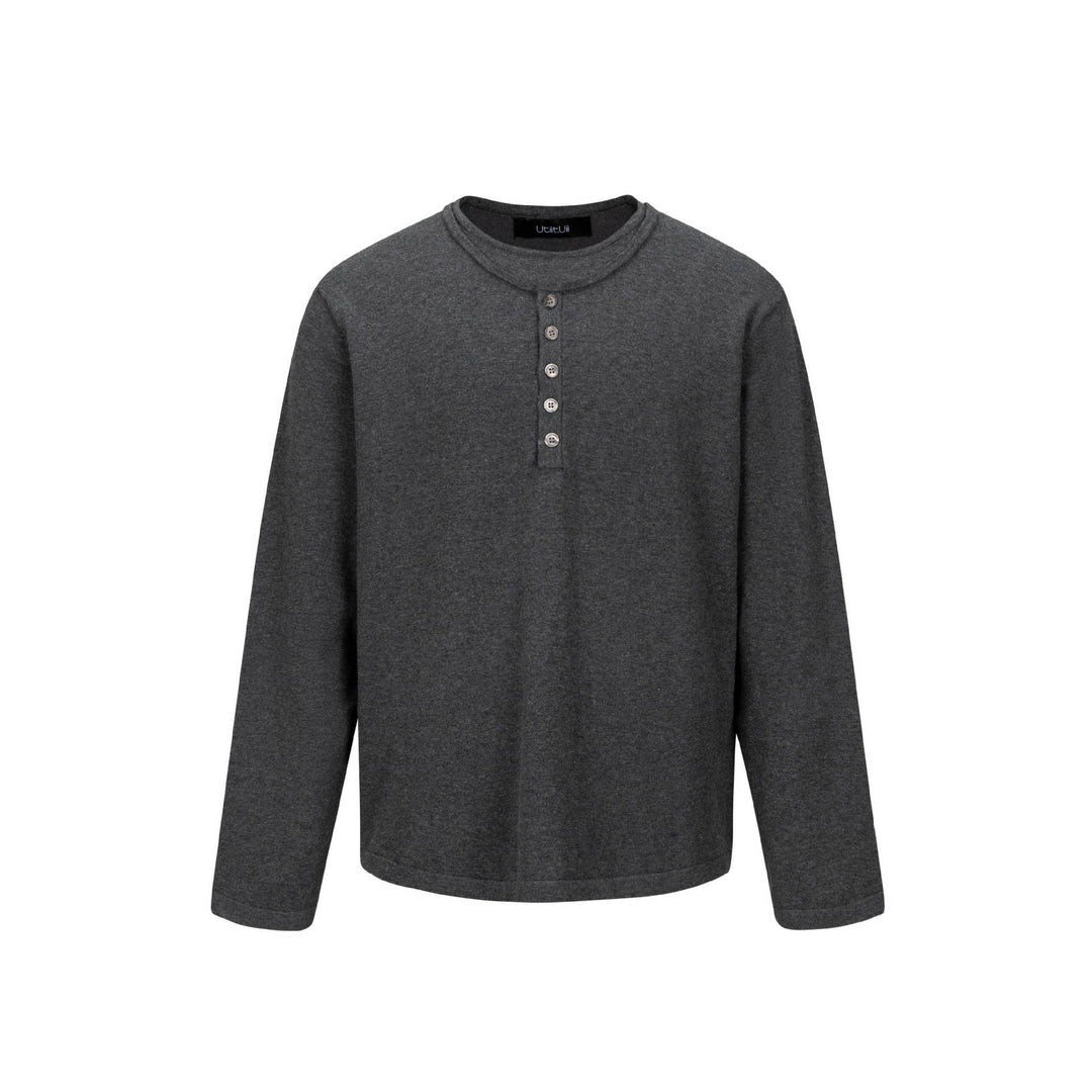 Unisex Minimalistisches Henley-Langarmshirt aus Thermo-Jersey mit Knopfleiste Echoarchiv