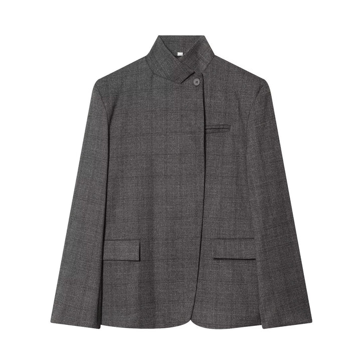 Damen Taillierter karierter Blazer mit Stehkragen und verdeckter Knopfleiste Echo Archiv