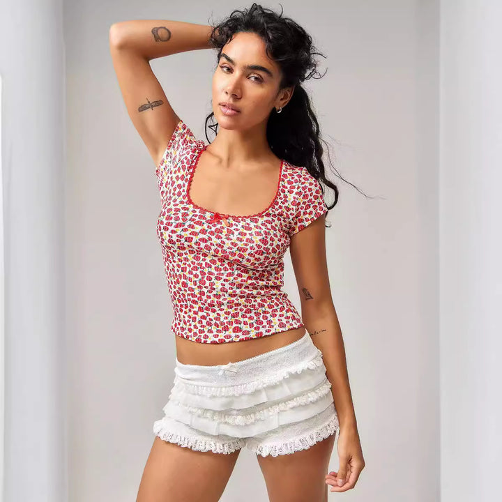 Damen Rüschen-Shorts mit elastischem Bund und verspieltem Design Echo Archiv