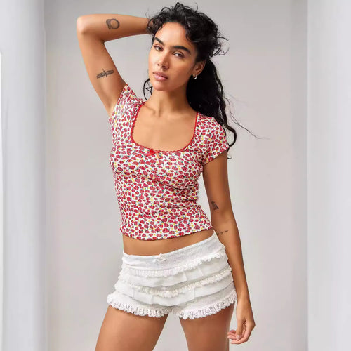 Damen Rüschen-Shorts mit elastischem Bund und verspieltem Design Echo Archiv