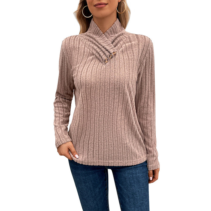 Damen Gerippter Feinstrickpullover mit überlappendem Stehkragen Echoarchiv