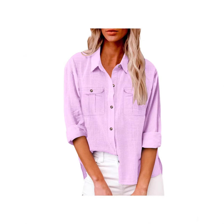 Damen Leichte Oversize-Hemdbluse aus Baumwollmischung mit Brusttaschen – Élovi