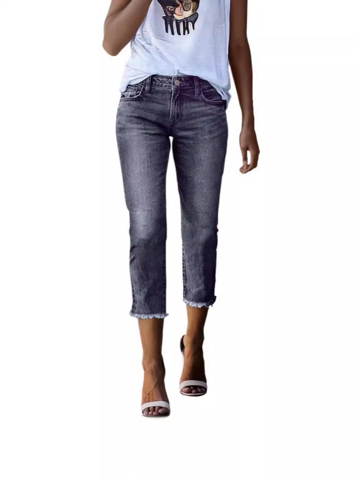 Damen nan gerade geschnittene Jeanshose in verkürzter Länge mit ausgefranstem Saum Echo Archiv