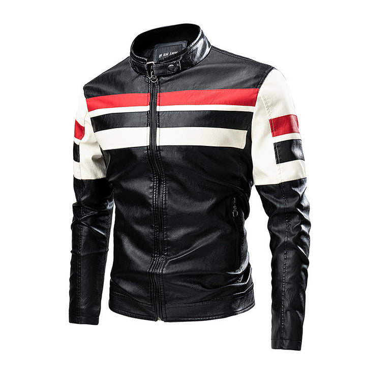 Herren Lederimitat-Bikerjacke im Retro-Racing-Design – Valtoré