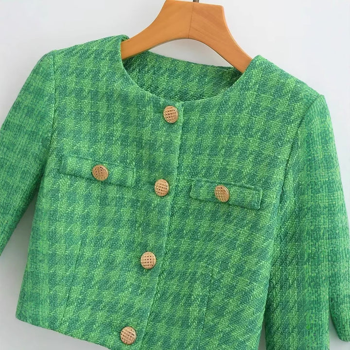 Damen Kurzblazer aus Bouclé-Tweed mit kastiger Cropped‑Silhouette und kragenlosem Design Echo Archiv