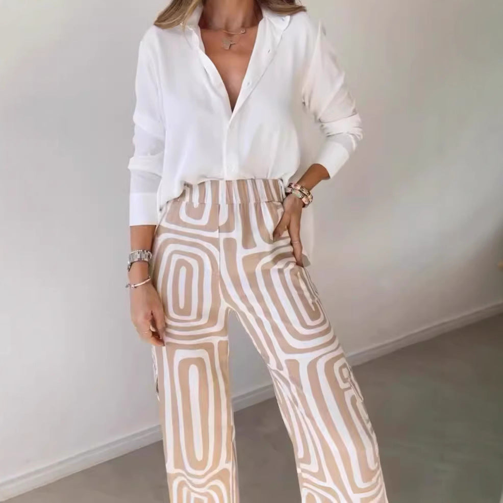 Frauen weite Palazzo-Hose mit grafischem Retro-Print Echoarchiv