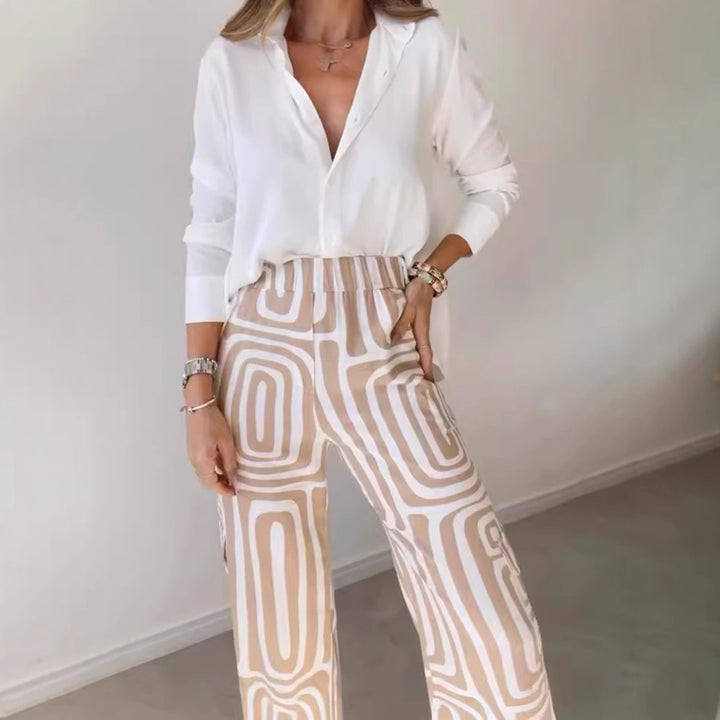 Frauen weite Palazzo-Hose mit grafischem Retro-Print Echoarchiv