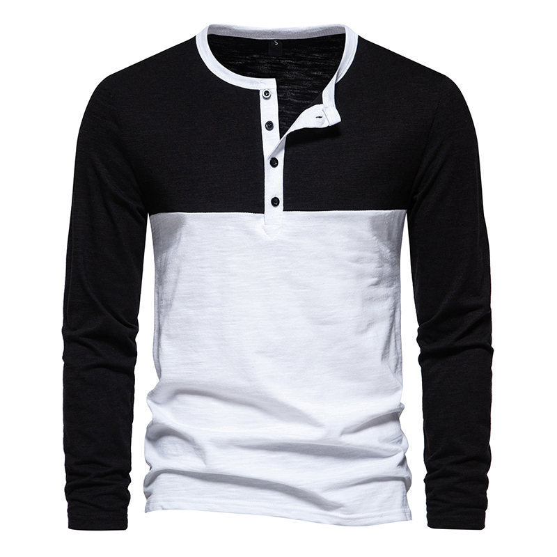 Herren Langarm-Henley-Shirt mit kontrastierenden Ärmeln und stilvollem Knopfdesign Echoarchiv