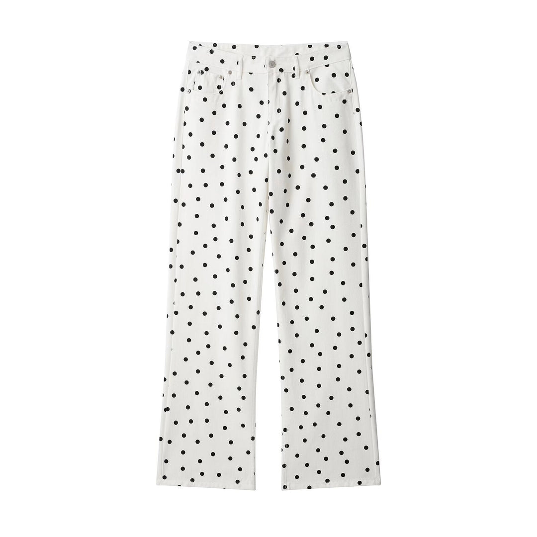 Damen Jeanshose mit weitem Bein, hohem Bund und Polka‑Dot‑Print Echo Archiv