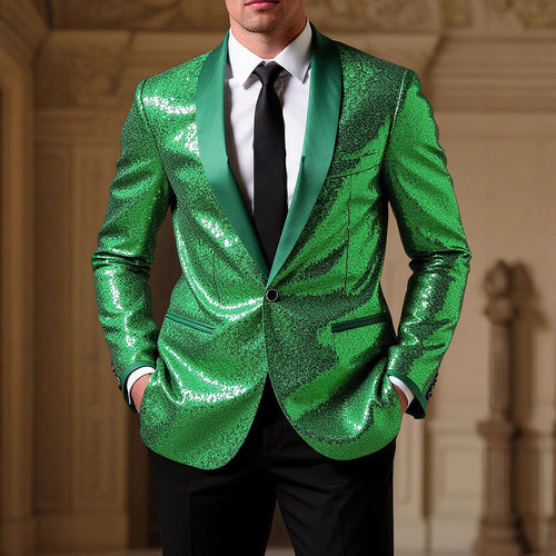 Herren eleganter glitzernder Blazer mit satinierter Kragenpartie Echoarchiv