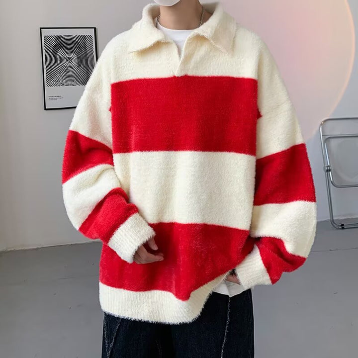 Herren Gemütlicher Grobstrickpullover mit modernen Streifen Echoarchiv
