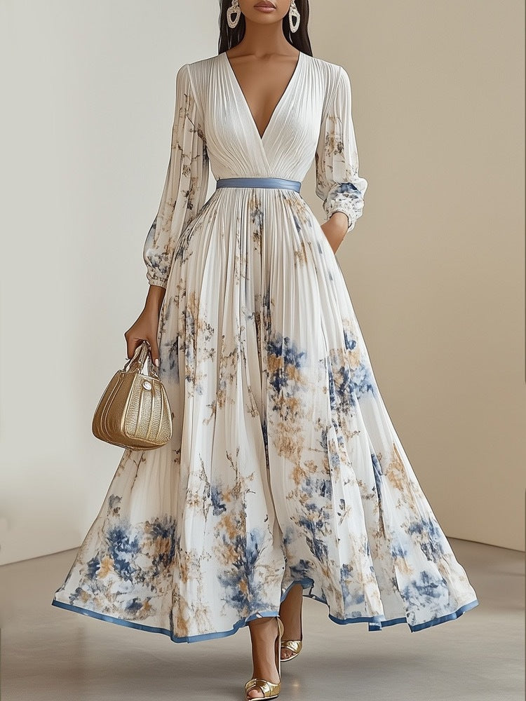Damen Prachtvolles Maxikleid mit tiefem V-Ausschnitt und floralem Design Echo Archiv