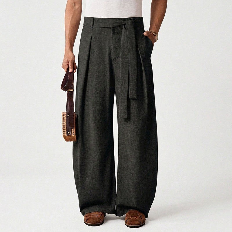 Herren nan weit geschnittene Leinenhose mit hoher Taille und Bindegürtel Echo Archiv