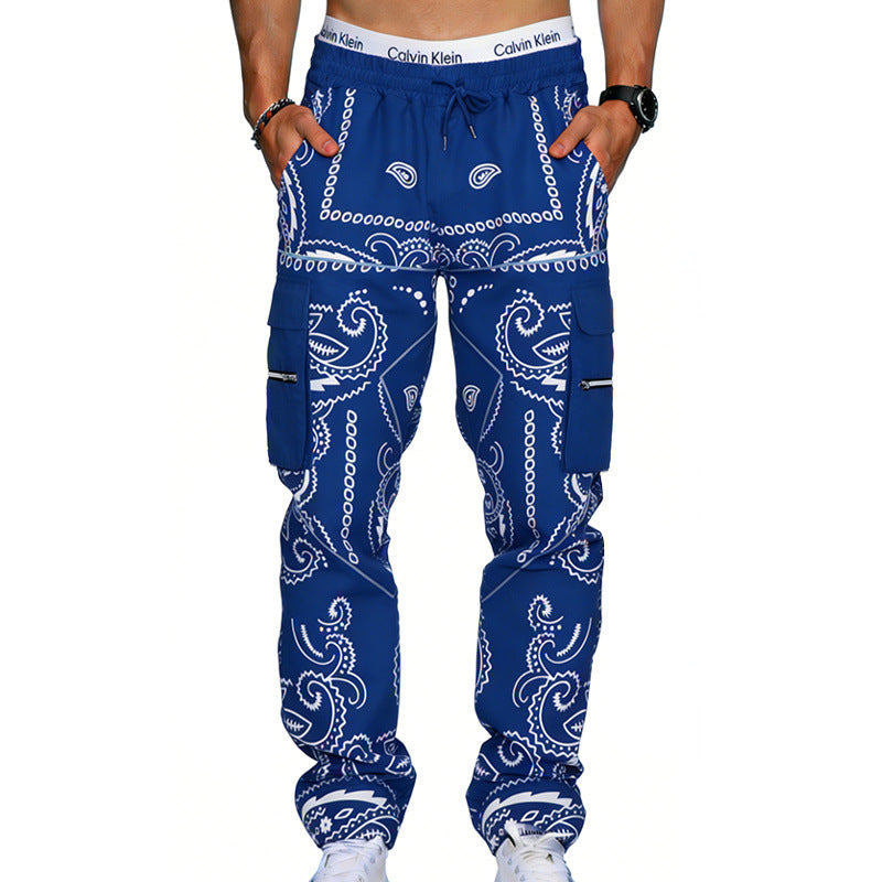 Herren Cargo-Hose mit Bandana-Print, elastischem Bund und Zipper-Taschen – Bravaro