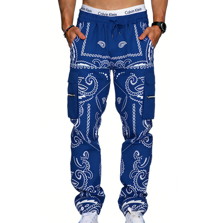 Herren Cargo-Hose mit Bandana-Print, elastischem Bund und Zipper-Taschen – Bravaro