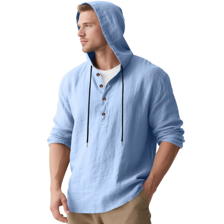 Herren lässiger Kapuzenshirt mit Knopfleiste und atmungsaktiver Baumwollmischung Echoarchiv