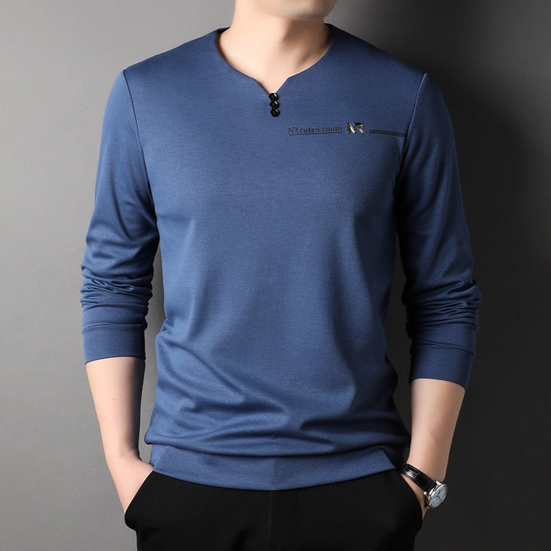Herren Langarmshirt mit elegantem Stehkragen und modischen Knopfdetails Echoarchiv