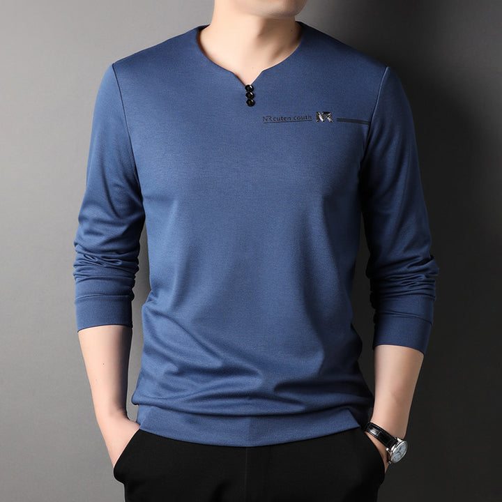 Herren Langarmshirt mit elegantem Stehkragen und modischen Knopfdetails Echoarchiv